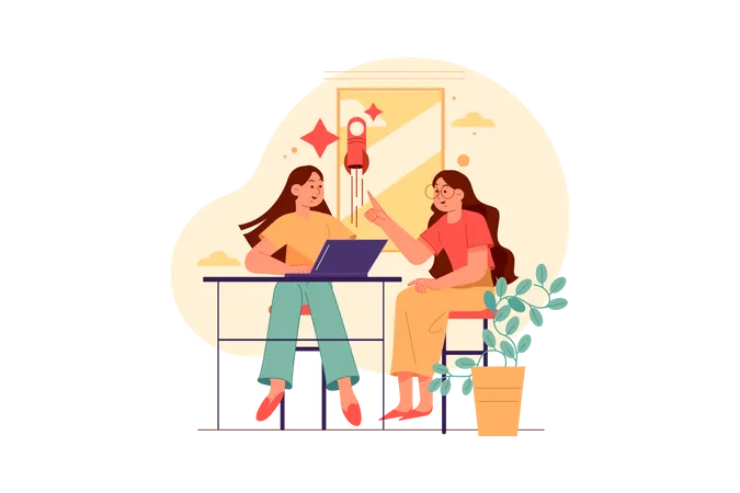 Two women launching successful business start-up  Illustration