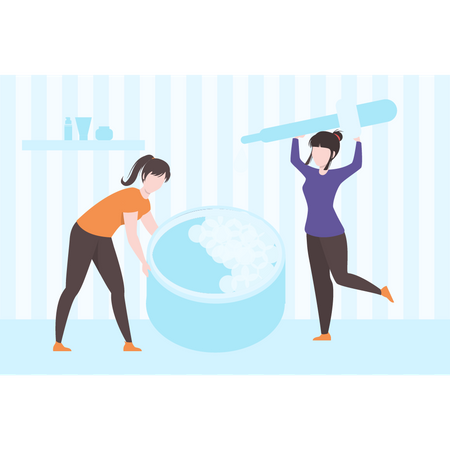 Two women making special face massaging cream  Illustration