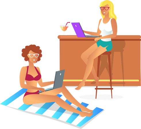 Two Women on on laptop  Illustration