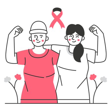 Two Women Showing Strength Against Breast Cancer  Illustration