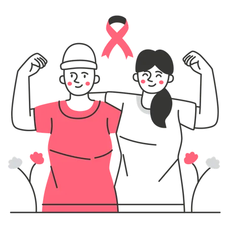 Two Women Showing Strength Against Breast Cancer  Illustration