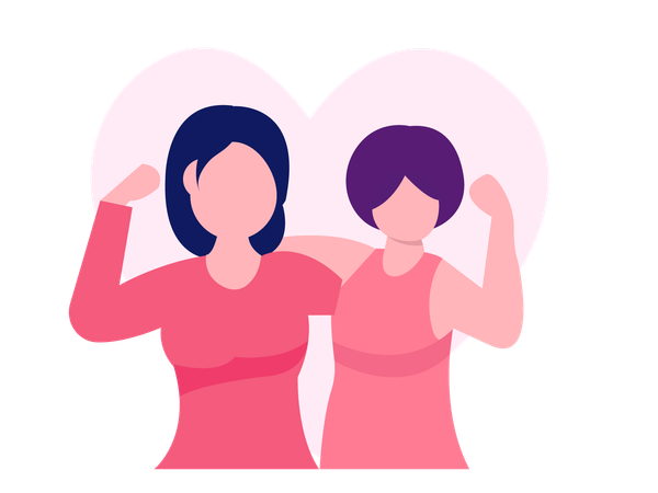 Two Women Showing Strength Against breast cancer  Illustration
