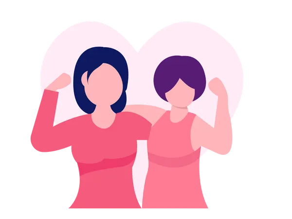 Two Women Showing Strength Against breast cancer  Illustration