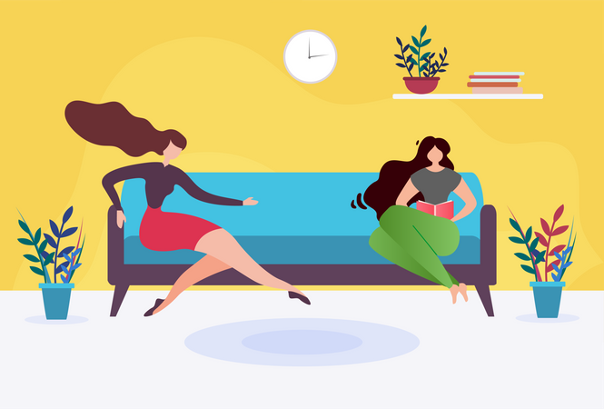 Two Women sitting in Waiting Room  Illustration