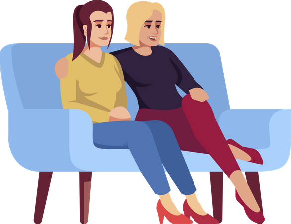 Two women sitting on couch Illustration