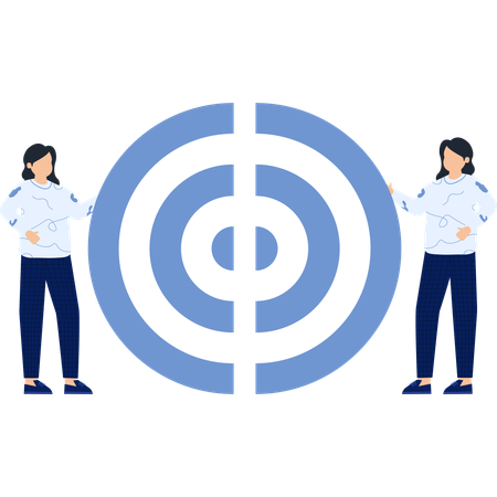 Two Women with a Blue Target Design  on  Illustration