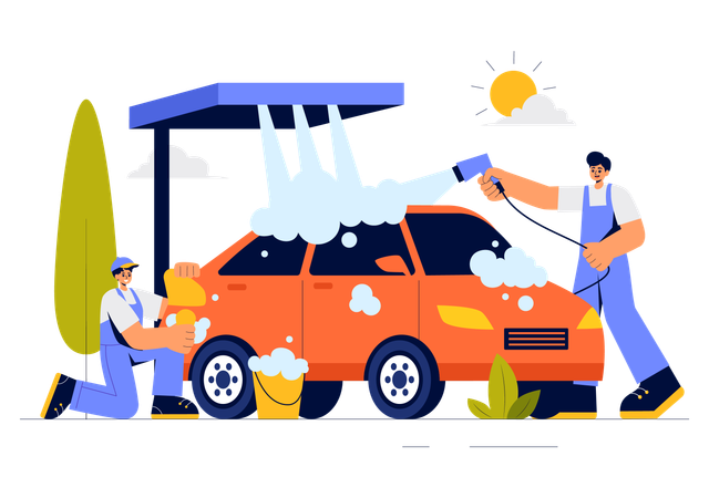 Two worker working on car wash  Illustration