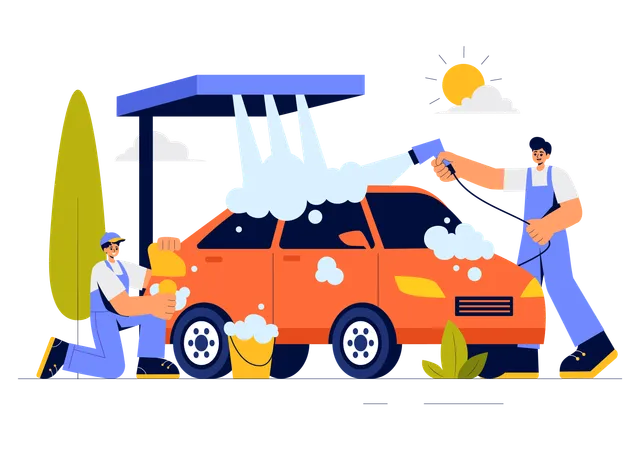 Two worker working on car wash  Illustration