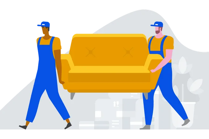 Two workers carrying sofa To New House  Illustration