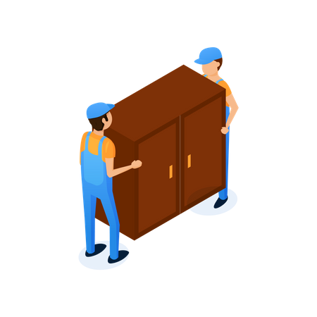 Two workers holding cupboard Illustration