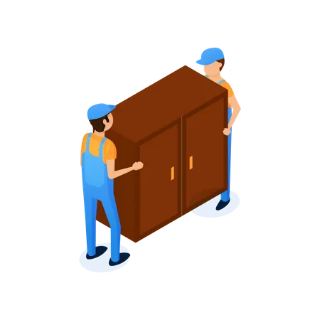 Two workers holding cupboard Illustration