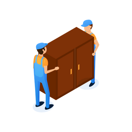 Two workers holding cupboard  Illustration