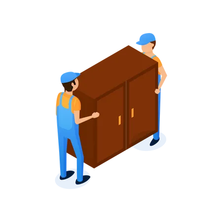 Two workers holding cupboard  Illustration