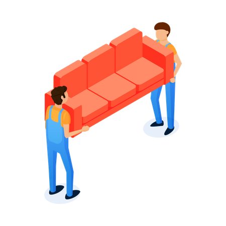 Two workers shifting sofa  Illustration