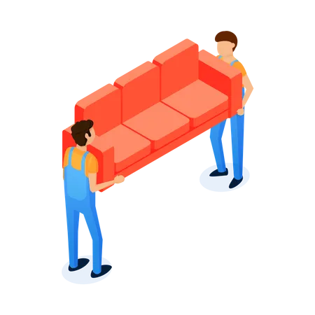 Two workers shifting sofa Illustration