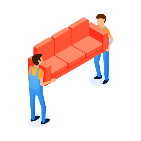 Two workers shifting sofa  Illustration