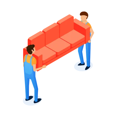 Two workers shifting sofa  Illustration