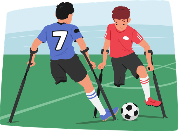 Two Young Amputee Athletes Engaged In Soccer Match  Illustration