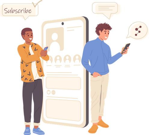 Two young man chatting in social media  일러스트레이션