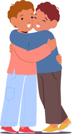 Two Young Pals Share Heartfelt Hug  Illustration