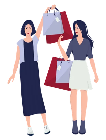 Two young woman shopping together Illustration