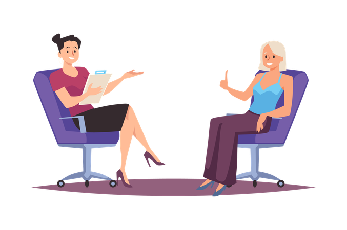 Two young women talking Interview  Illustration