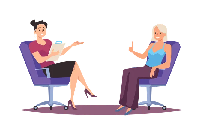 Two young women talking Interview  Illustration