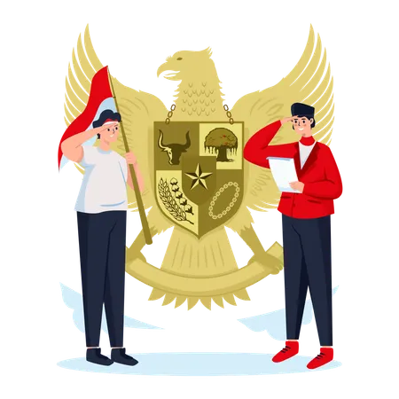 Two youth characters in salute pose  Illustration