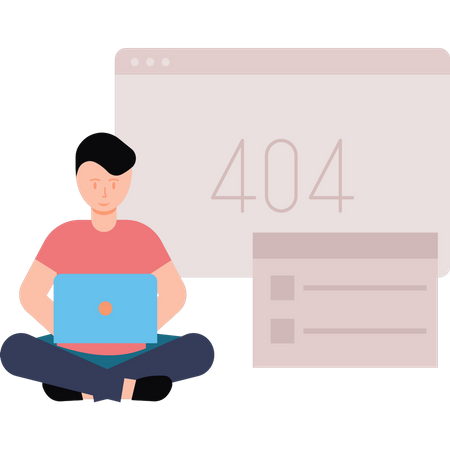 Typ arbeitet an Webfehler 404  Illustration