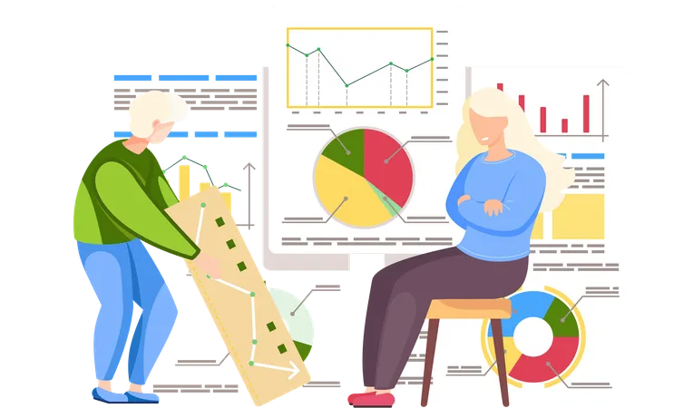 Typ hält Schild mit Bild eines Diagramms  Illustration