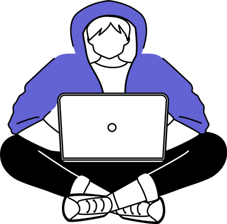 Typ im Kapuzenpullover mit Laptop  Illustration