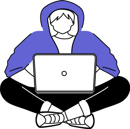 Typ im Kapuzenpullover mit Laptop  Illustration