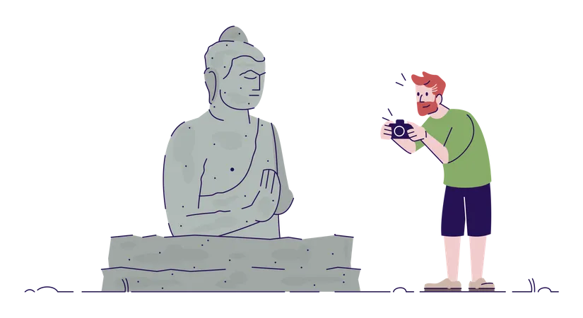 Mann macht Foto von Buddha-Statue  Illustration