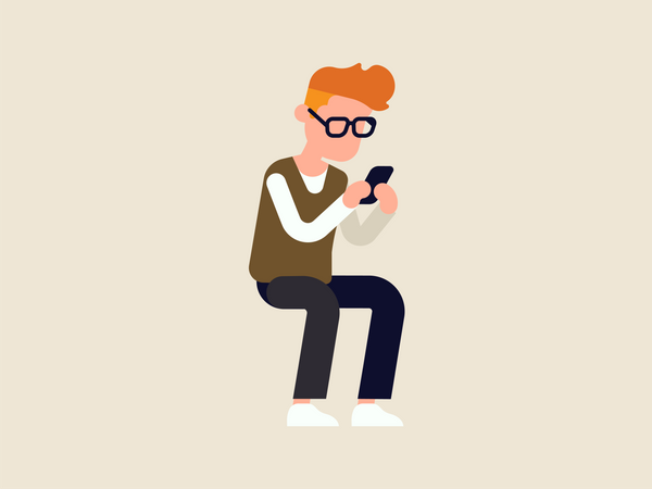 Typ mit Brille chattet auf dem Handy  Illustration