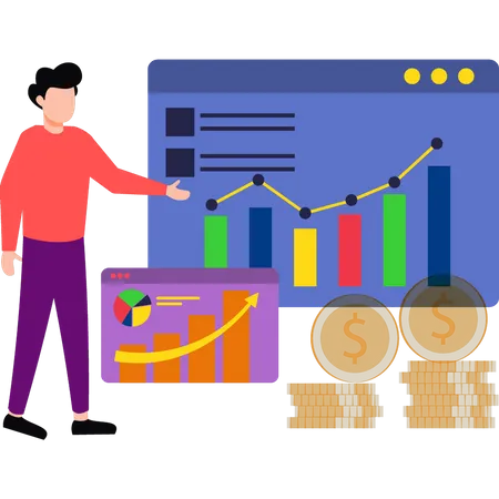 Typ schaut sich Dollaranalysen an  Illustration