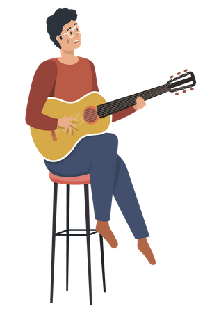 Typ sitzt mit Gitarre  Illustration