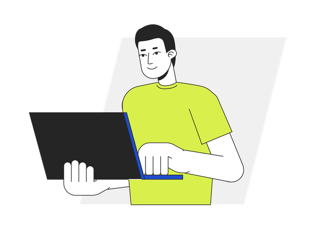 Typ steht mit Laptop  Illustration