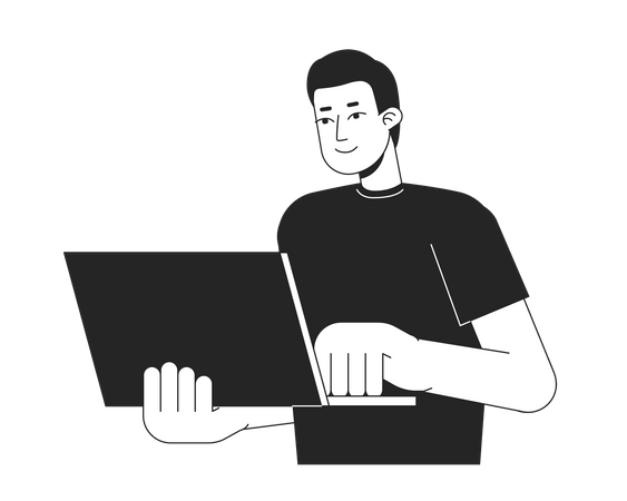 Typ steht mit Laptop  Illustration