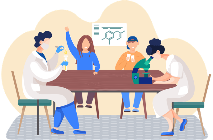 Typ tropft aus Pipette in ein Reagenzglas  Illustration