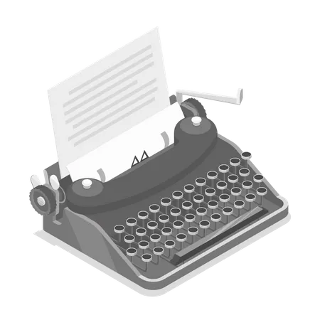 Black Old Style Typewriter Isometric Vector Icon Illustration