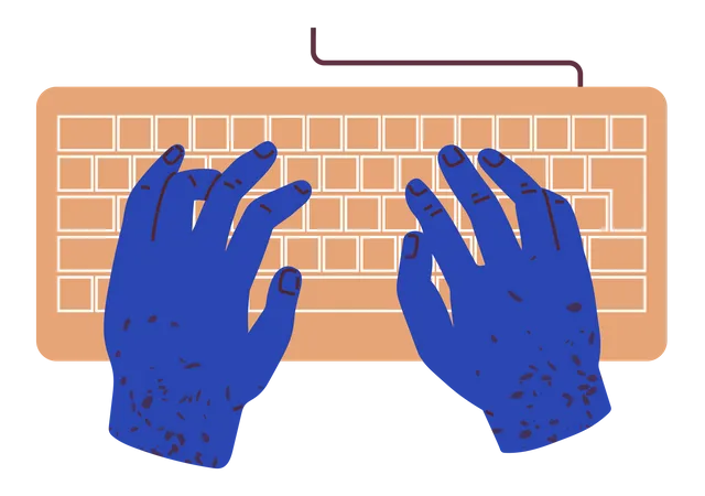 Hands Typing On Keyboard With Cable And Keys Device For Entering Information Into Computer System Of Keys For Typing With Signs Letters And Numbers Human Hands Press Buttons On Keyboard Illustration