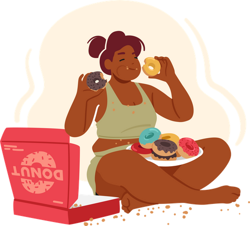 Übergewichtige Frau mit zwanghaftem Essverhalten  Illustration