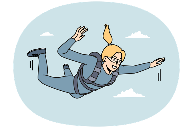 Überglückliche Frau springt mit Fallschirm  Illustration
