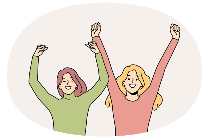 Überglückliche Frauen Hände hoch jubelnd  Illustration