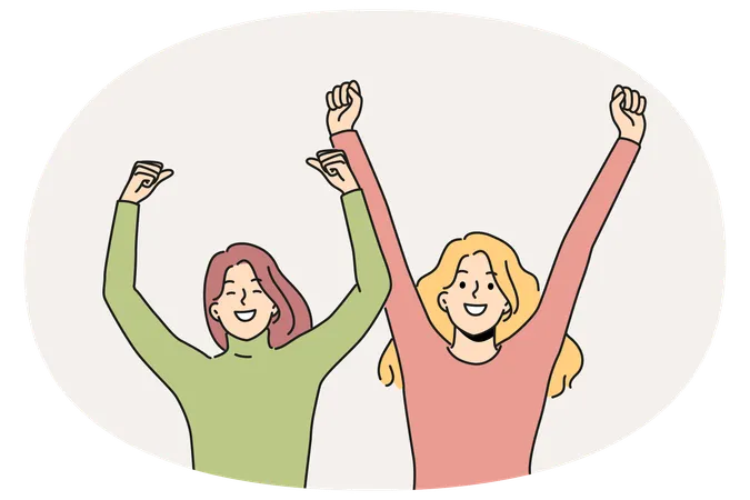 Überglückliche Frauen Hände hoch jubelnd  Illustration