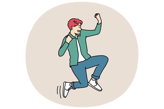 Überglücklicher Mann springt in die Luft und feiert Erfolg  Illustration