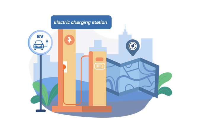 Ubicación de la estación de carga eléctrica  Ilustración