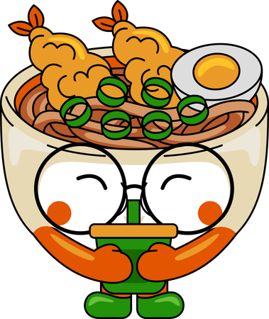 Udon-Maskottchen-Charakter, der Saft trinkt  Illustration