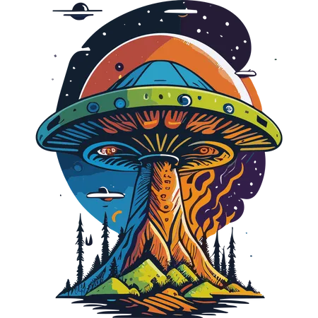 UFO Clipart Is Used For Print On Demand Creations Such As Apparel Stickers And Unique Merchandise Enabling You To Incorporate An Extraterrestrial Theme Into Your Designs And Unleash Your Creativity In Creating Out Of This World Products 일러스트레이션
