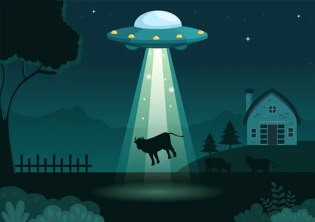 UFO abducting animal  イラスト